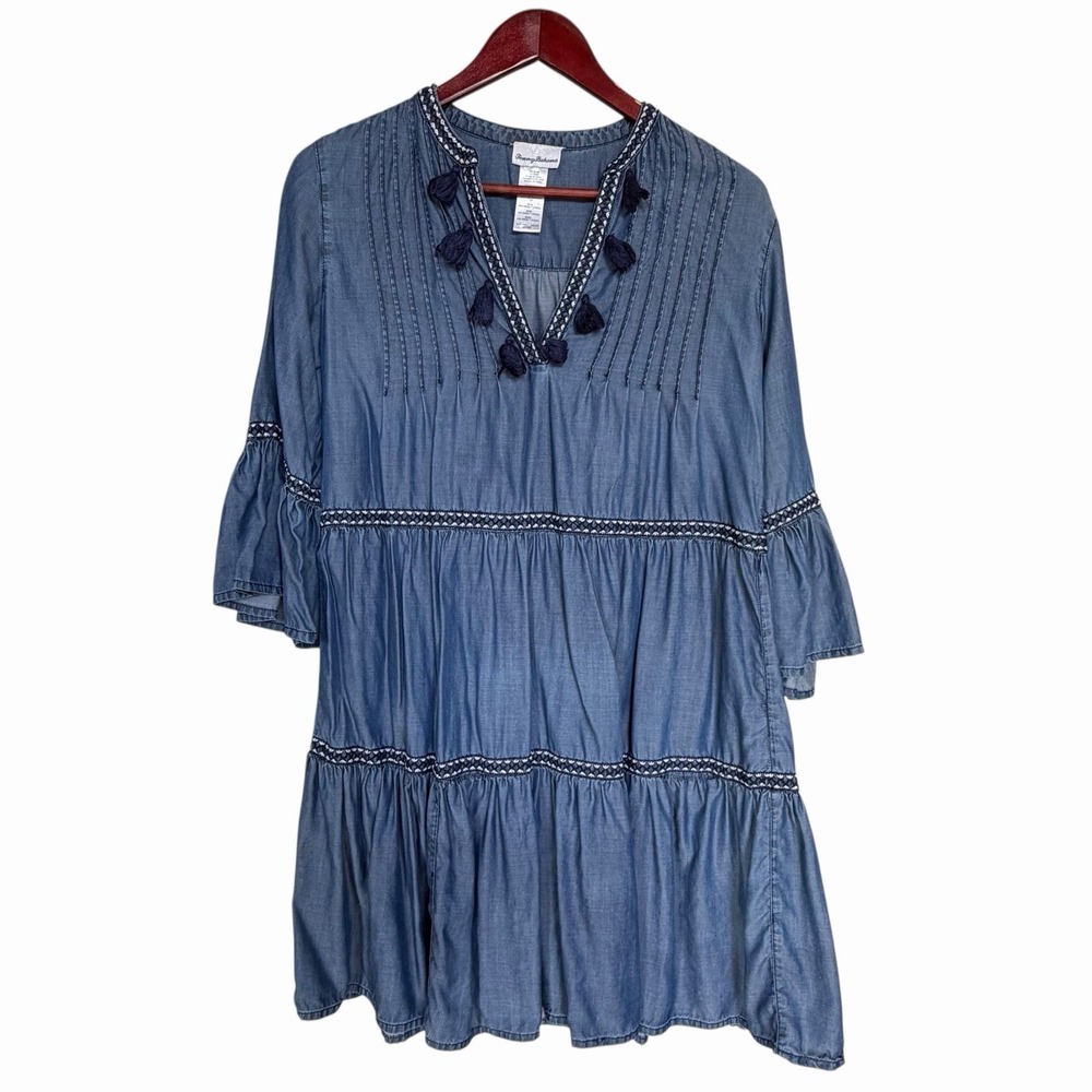 Tommy Bahama Indigo Blue Tassel Peasant Tunic